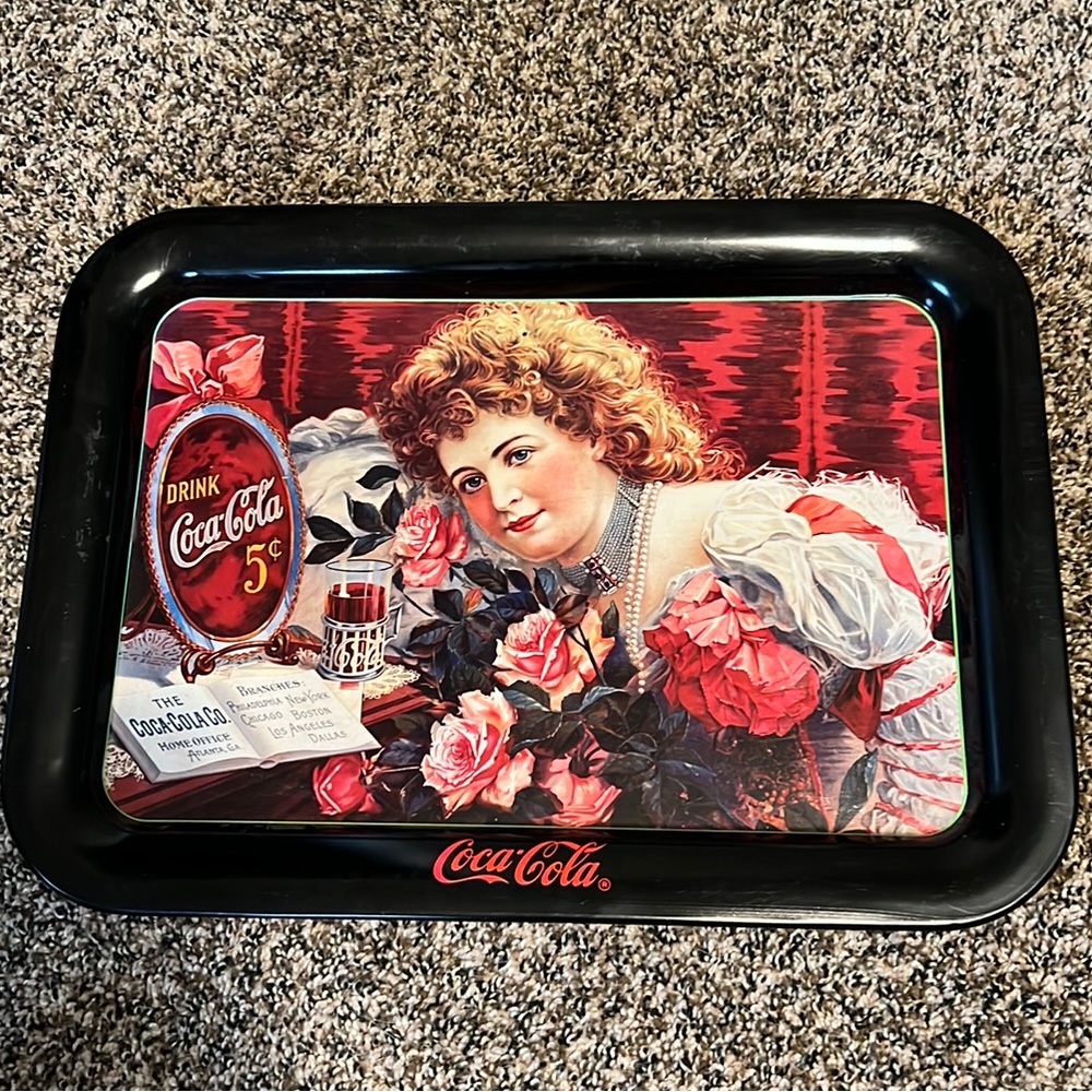 🌻 Vintage Coca-Cola Tray- Lady with Roses 🌻